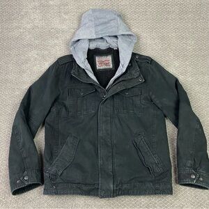 Levi's Canvas Hooded Field Jacket Men's Medium Black Utility Distressed
